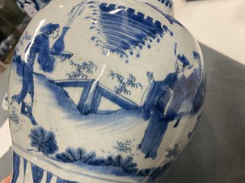 A Chinese blue and white octagonal vase, Transitional period